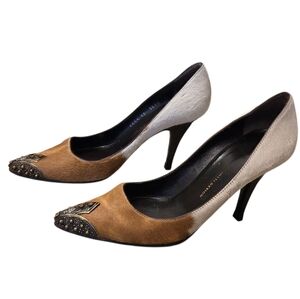 Giuseppe Zanotti Vicini Calf Hair High Heels Pumps Gold Metal Rhinestones IT 36